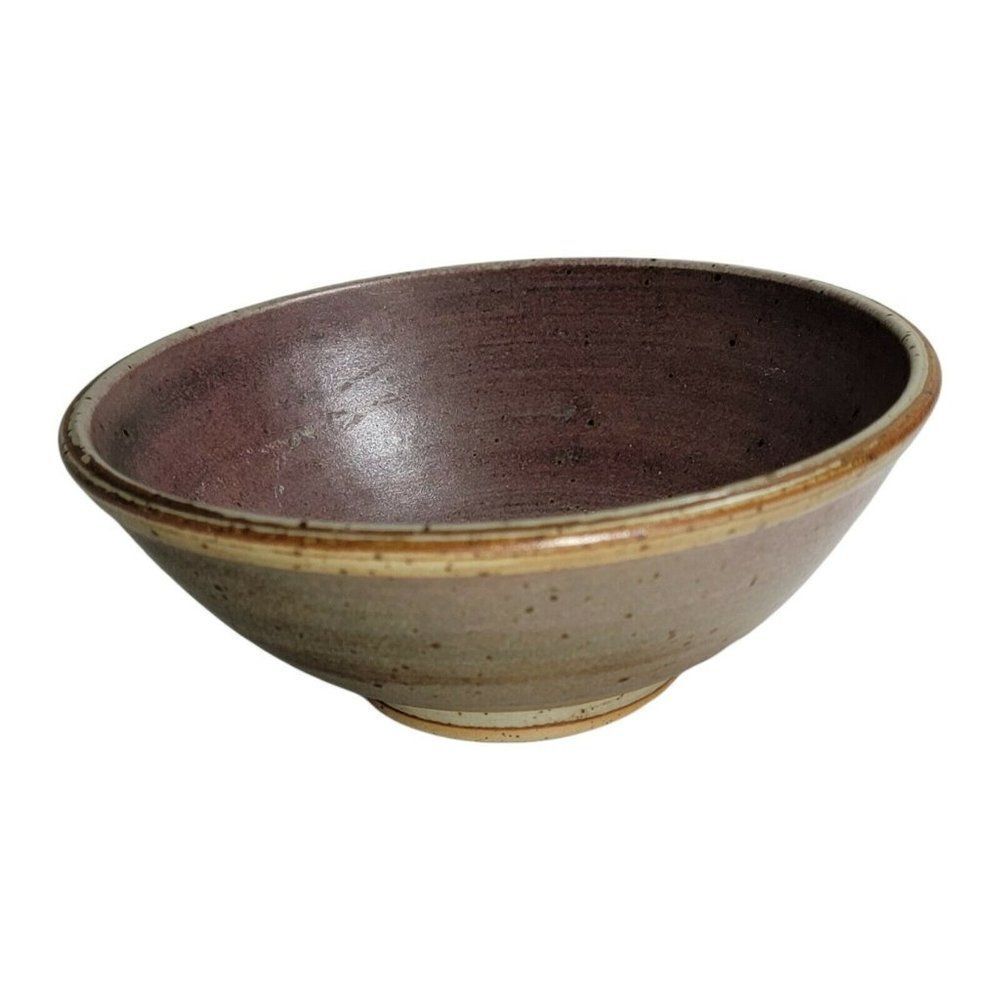 Vintage Louis Mideke Studio Art Pottery Pink Purple Beige Speckled MCM Bowl